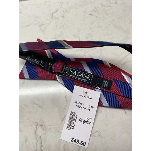 JoS. A. Bank Men's Red & Blue Stripe 100% Silk Adjustable Regular Size Bow Tie - Picture 4 of 4